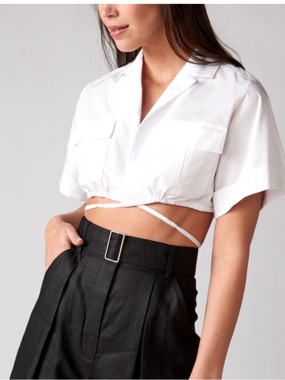 Matthew Bruch White Safari Cropped Shirt Size 2